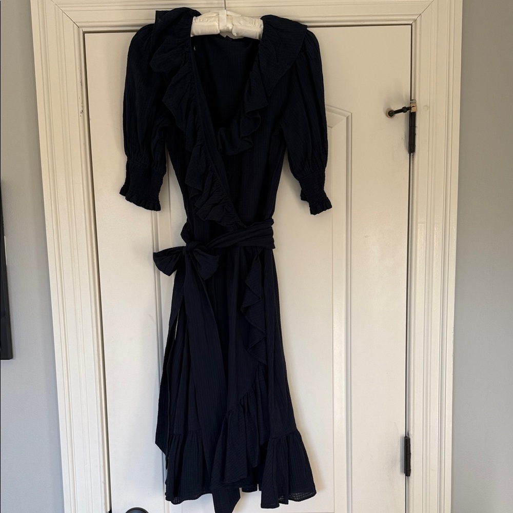 J. Crew Navy Ruffle Midi Dress